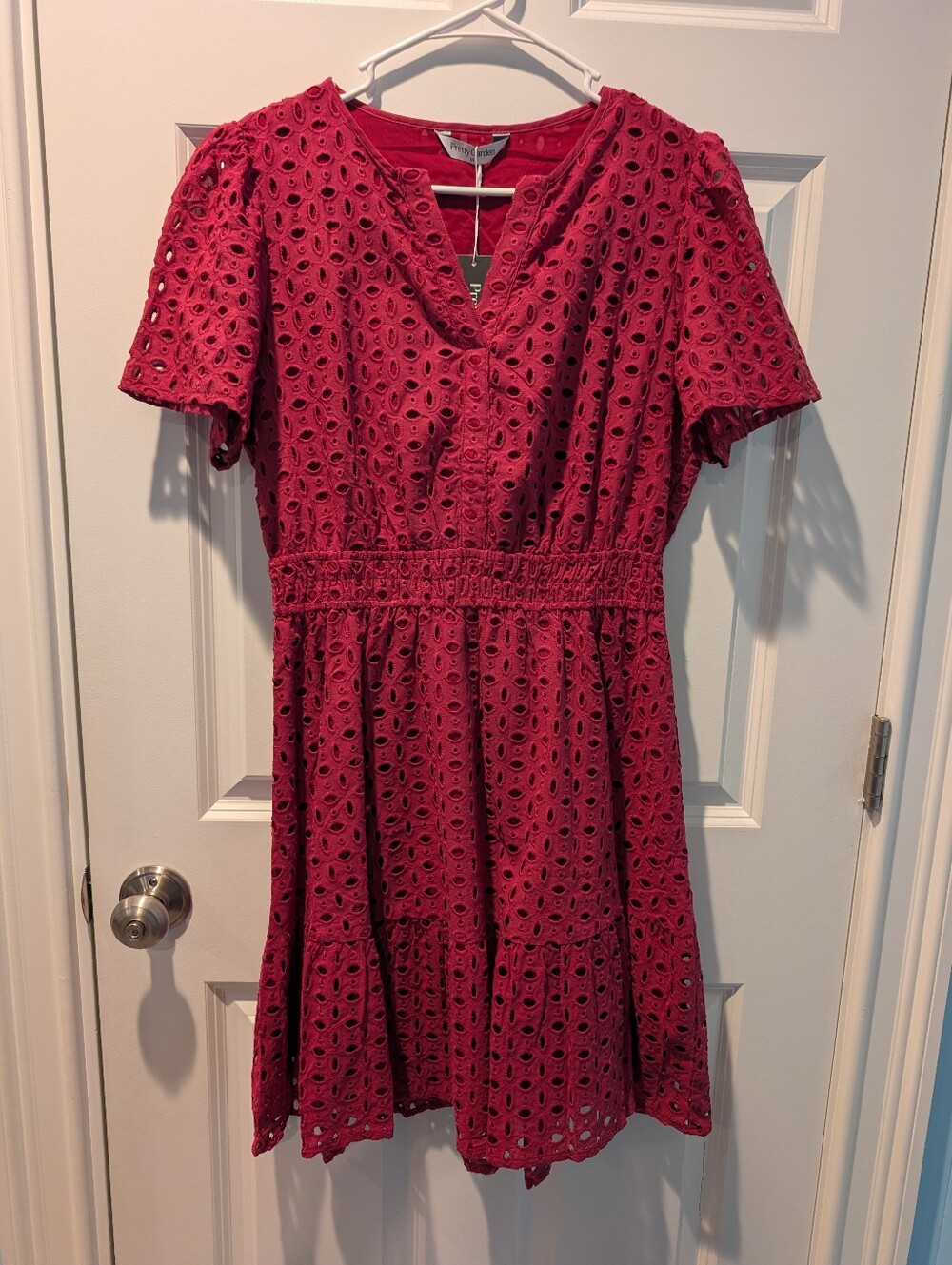 Eyelet V-Neck Short Sleeve Dress